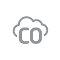 Grey cloud icon with CO letters, representing a carbon monoxide detector on white background.