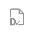 Grey document icon with a D and tick, ideal for Grade D alarms or fire safety documents.