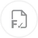 Grey icon of a document with Grade F alarms and a tick on a light background.