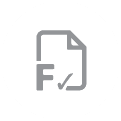 Grey document icon with bold F and tick, signalling Grade F alarms on white circular background.