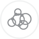 Five overlapping grey circles connected by small nodes on a light grey background.