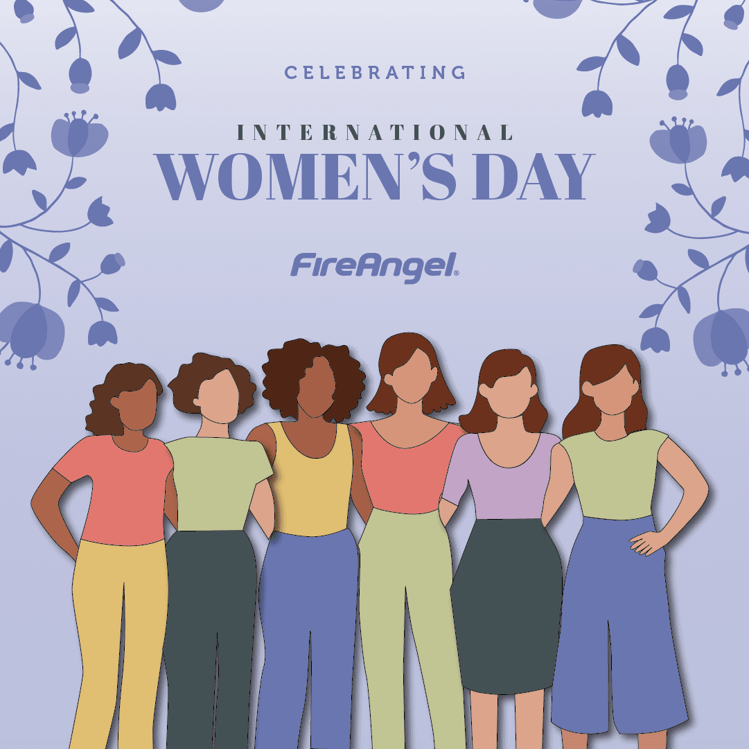 Six diverse women stand together under International Women’s Day 2025 text with floral accents.