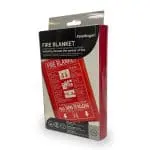 FB100-FA-EUR FireAngel fire blanket in packaging with white FA safety instructions on front.