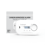 White FireAngel FA6812-EUX10 CO alarm with digital LCD display, shown before packaging.