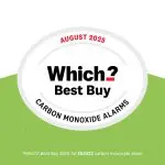 Which? Best Buy August 2025 badge for CO alarm on green background.