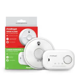CO and smoke alarm FA6813-SB1-T2 in FireAngel packaging with clear details and branding.