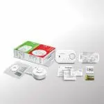 FA6813-SB1-T2 smoke and CO alarm kit includes devices, batteries, manuals, and packaging.