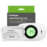 FA3322 carbon monoxide alarm with LCD display shown on packaging front.