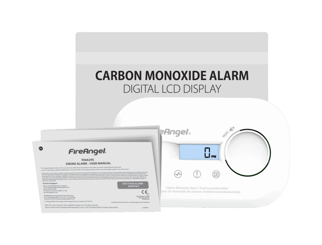 FA6812-EUX10 carbon monoxide alarm with digital display and manual.