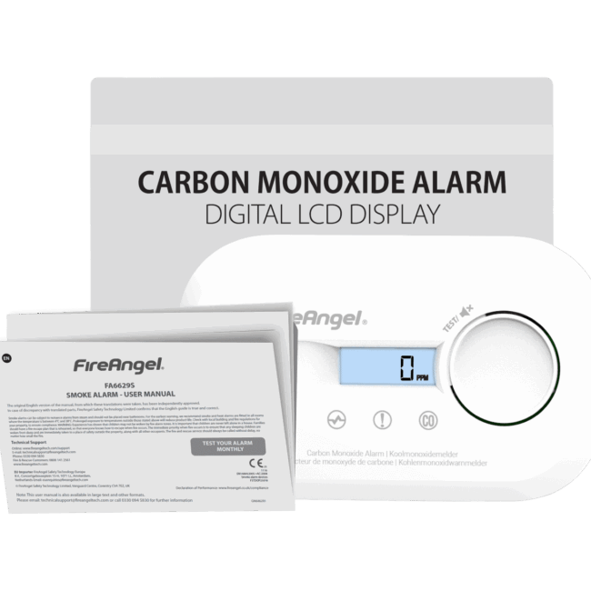FA6812-EUX10 carbon monoxide alarm with digital display and manual.
