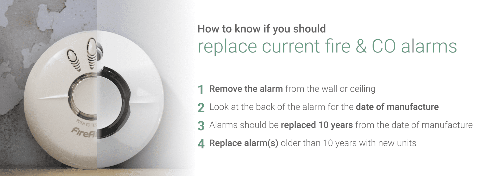 Smoke and CO alarm with guidance on fire alarm lifecycle and when to replace your alarms.