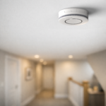 Spec+ Optical Smoke Alarm on hallway ceiling in a modern FTSE 500-listed home’s safety setup.