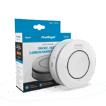 Spec+ Multi-Sensor Smoke, Heat & CO Alarm next to its blue and white packaging box.