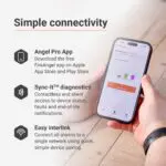 Person holds phone with SP540 app, showing diagnostics for Spec+ Multi-Sensor Smoke/CO Alarm.