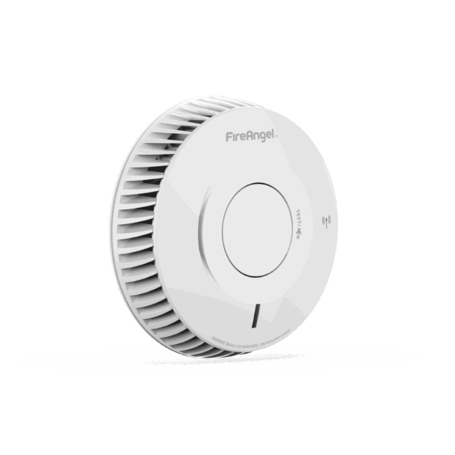 White, round FA8620BW-R smoke alarm with side vents on a plain light background.
