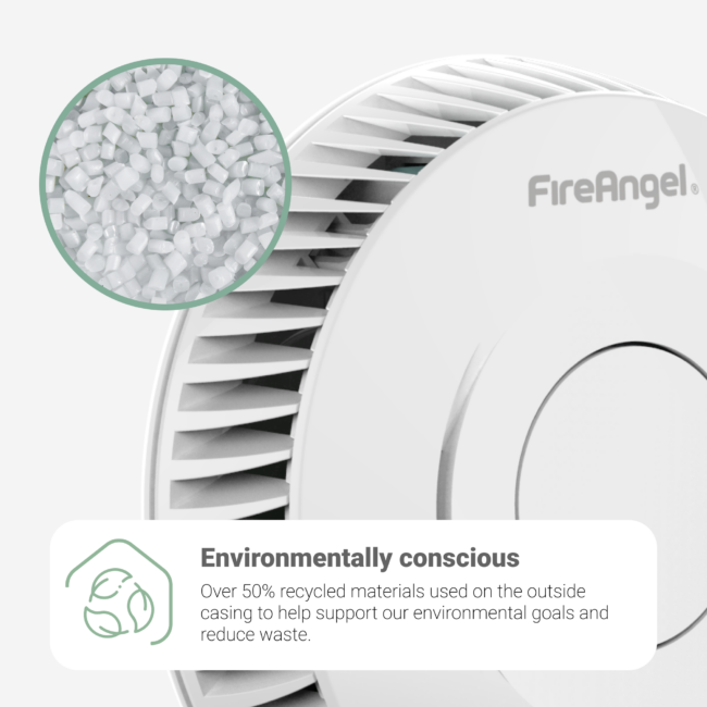 FA8620BW-R uses recycled plastics, spotlighting its environmental benefits in a close-up view.
