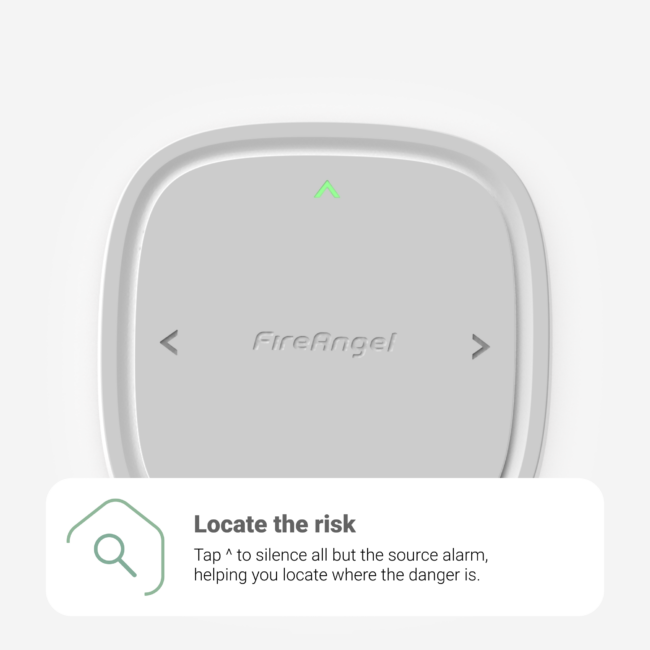 FA8080BW-R smoke alarm with green up arrow indicates direction to risk source.