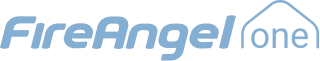 FireAngel one logo in light blue, “one” inside a house outline.