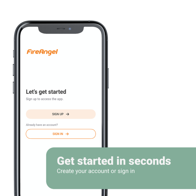 Phone displays Angel Connect sign-up screen with “Get started” button.