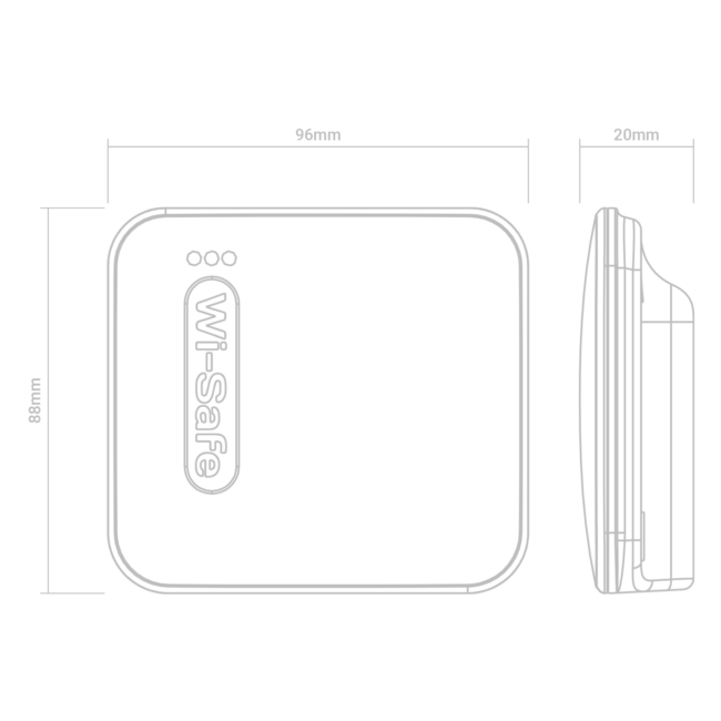Outline of a rectangular FP1000W2-R device, 96mm x 83mm x 20mm.