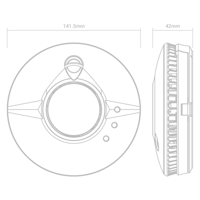 Technical drawing of FP1640W2-R, 141.5mm wide x 42mm high, with side and top views shown.