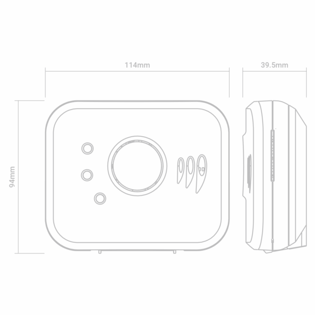 Line drawing of FP1820W2-R with dimensions: 114mm x 94mm x 39.5mm.